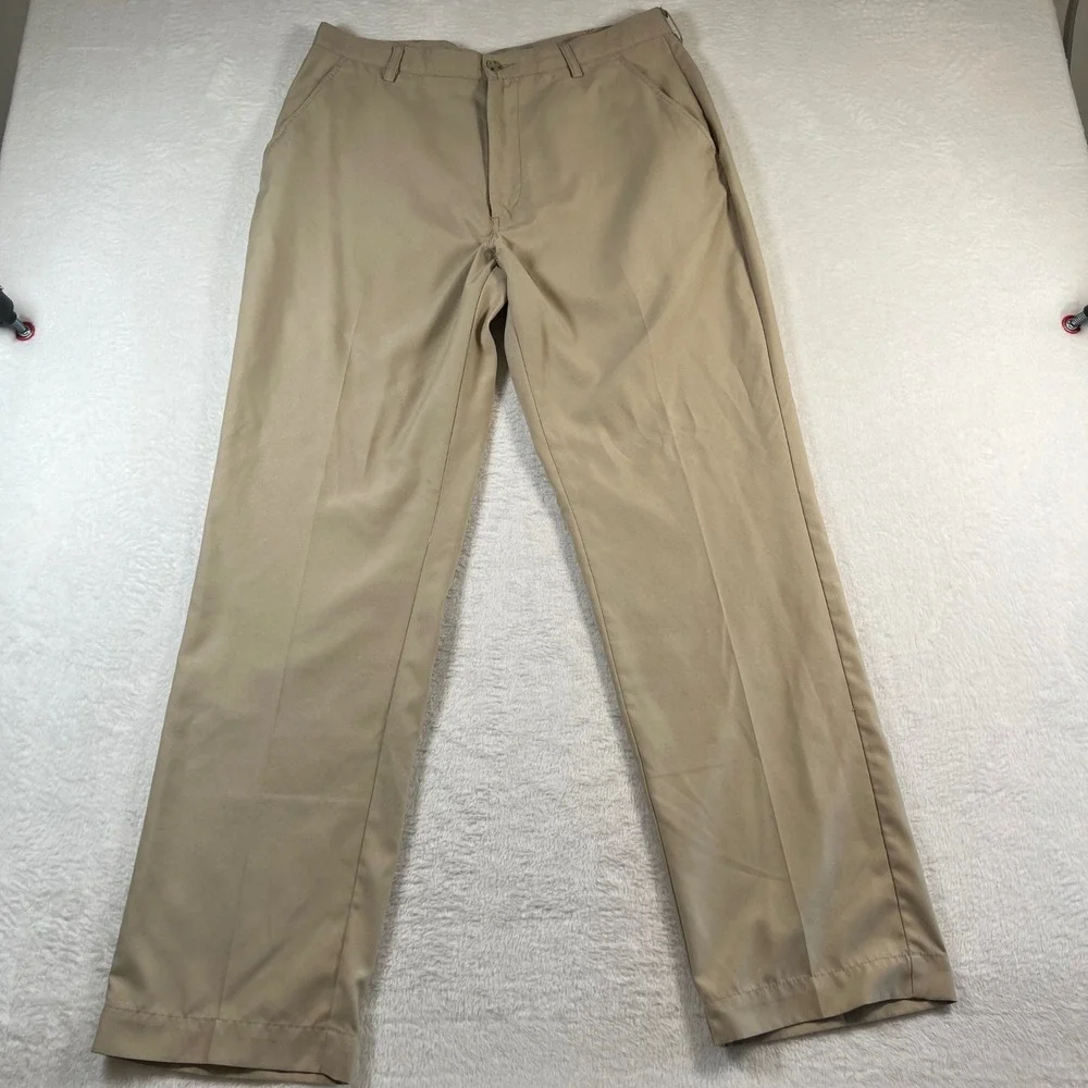 Callaway Golf Mens Tan Khaki Flat Front Performance Pants Size 34x31.5